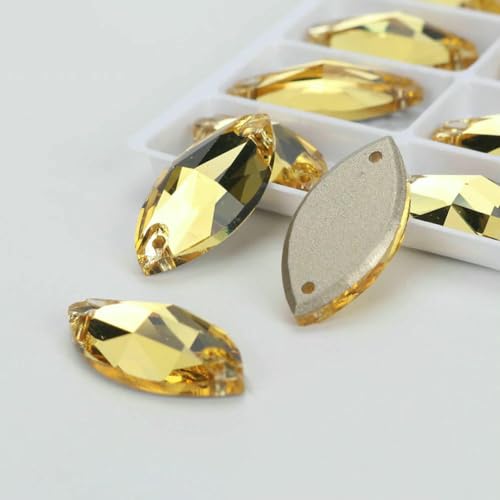 Flache Navette-Schnallen aus Glas, Nähsteine mit flacher Rückseite, zum Aufnähen auf Strasssteine für Kleidertaschen, T226 Helltopas, 72 Stück, 5 mm, 10 mm von QOVBD