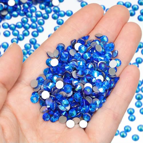 Flatback-Strasssteine ohne Hotfix, blau, Kristallglas, Strass-Diamantsteine, DIY-Zubehör für Nagelkunst, Hochzeitskleid, Capriblau AB-SS6, 1440 Stück Flatback-Strasssteine ohne Hotfix, blau, Kristallglas, Strass-Diamantsteine, DIY-Zubehör für Nagelkunst, Hochzeitskleid, Capriblau AB-SS6, 1440 Stück von QOVBD