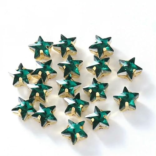 Glasperlen zum Aufnähen, Sternform, Diamant, Strasssteine mit Goldbasis, flache Rückseite, Kristalldekorationen für Kleidung, DIY, Blauer Zirkon, 10 mm, 20 Stück von QOVBD
