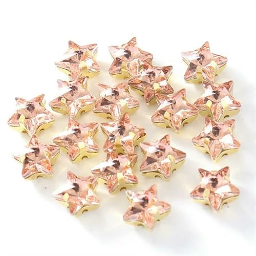 Glasperlen zum Aufnähen, Sternform, Diamant, Strasssteine mit Goldbasis, flache Rückseite, Kristalldekorationen für Kleidung, DIY, Champagner, 10 mm, 20 Stück von QOVBD