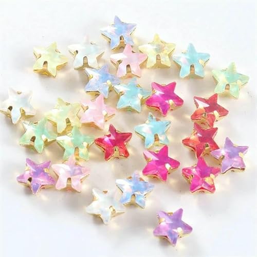 Glasperlen zum Aufnähen, Sternform, Diamant, Strasssteine mit Goldbasis, flache Rückseite, Kristalldekorationen für Kleidung, DIY, Gelee, gemischte Farben, 10 mm, 20 Stück von QOVBD