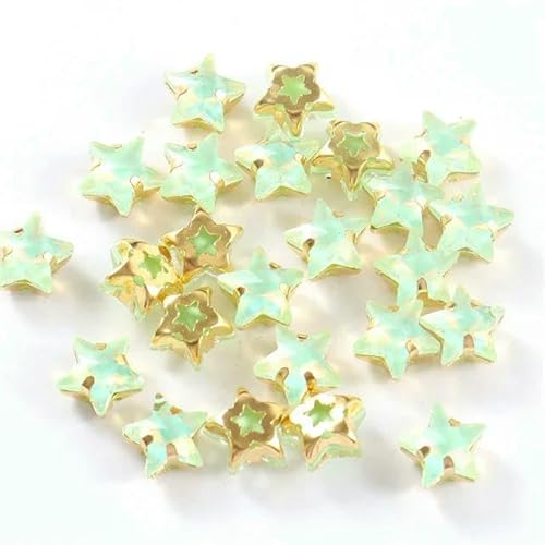 Glasperlen zum Aufnähen, Sternform, Diamant, Strasssteine mit Goldbasis, flache Rückseite, Kristalldekorationen für Kleidung, DIY, Jelly Lt.Peridot, 10 mm, 20 Stück von QOVBD