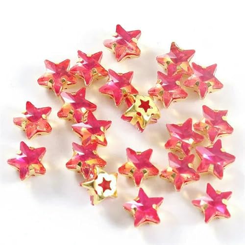 Glasperlen zum Aufnähen, Sternform, Diamant, Strasssteine mit Goldbasis, flache Rückseite, Kristalldekorationen für Kleidung, DIY, Jelly Lt.Siam, 10 mm, 20 Stück von QOVBD