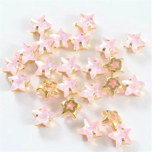 Glasperlen zum Aufnähen, Sternform, Diamant, Strasssteine mit Goldbasis, flache Rückseite, Kristalldekorationen für Kleidung, DIY, Jelly Pink, 10 mm, 20 Stück von QOVBD