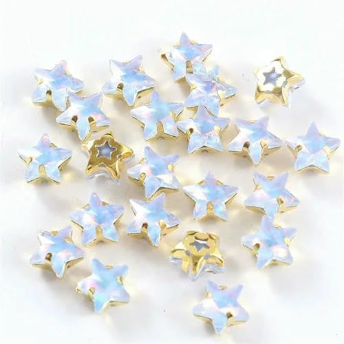 Glasperlen zum Aufnähen, Sternform, Diamant, Strasssteine mit Goldbasis, flache Rückseite, Kristalldekorationen für Kleidung, DIY, Jelly Sapphire, 10 mm, 20 Stück von QOVBD
