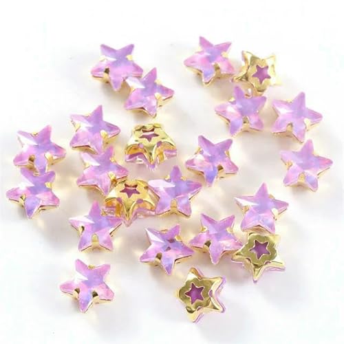 Glasperlen zum Aufnähen, Sternform, Diamant, Strasssteine mit Goldbasis, flache Rückseite, Kristalldekorationen für Kleidung, DIY, Jelly Violet, 10 mm, 20 Stück von QOVBD