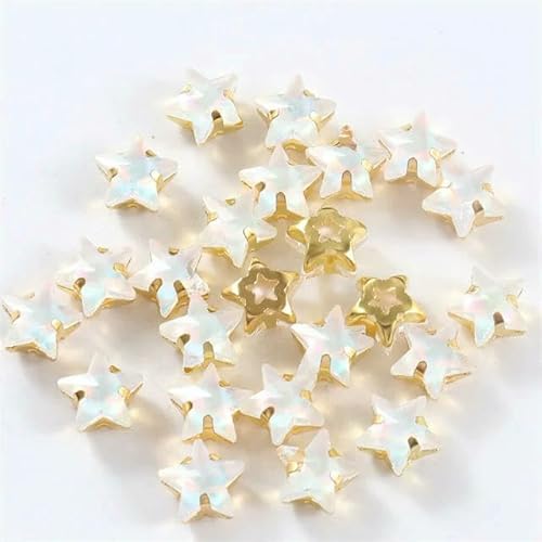 Glasperlen zum Aufnähen, Sternform, Diamant, Strasssteine mit Goldbasis, flache Rückseite, Kristalldekorationen für Kleidung, DIY, Jelly White, 10 mm, 20 Stück von QOVBD