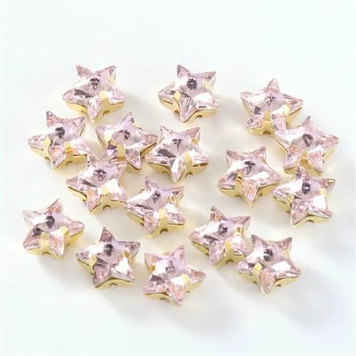 Glasperlen zum Aufnähen, Sternform, Diamant, Strasssteine mit Goldbasis, flache Rückseite, Kristalldekorationen für Kleidung, DIY, Pink, 10 mm, 20 Stück von QOVBD