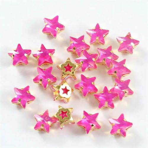 Glasperlen zum Aufnähen, Sternform, Diamant, Strasssteine mit Goldbasis, flache Rückseite, Kristalldekorationen für Kleidung, DIY-Jelly Rose, 10 mm, 20 Stück von QOVBD