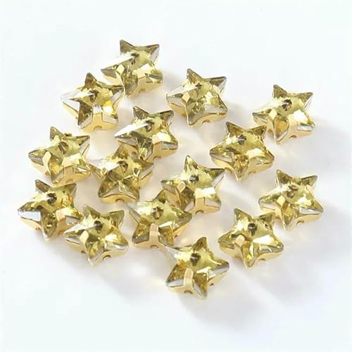 Glasperlen zum Aufnähen, Sternform, Diamant, Strasssteine mit Goldbasis, flache Rückseite, Kristalldekorationen für Kleidung, DIY-Topas, 10 mm, 20 Stück von QOVBD