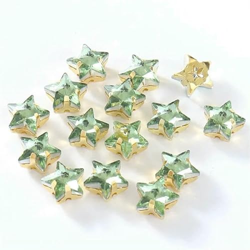 Glasperlen zum Aufnähen, Sternform, Diamant, Strasssteine mit goldfarbener Basis, flache Rückseite, Kristalldekorationen für Kleidung, DIY, Helles Peridot, 10 mm, 20 Stück von QOVBD
