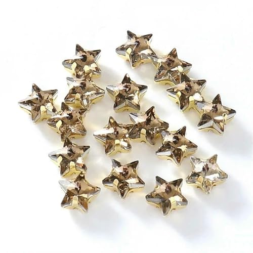Glasperlen zum Aufnähen, Sternform, Diamant, Strasssteine mit goldfarbener Basis, flache Rückseite, Kristalldekorationen für Kleidung, DIY, Hellkaffee, 10 mm, 20 Stück von QOVBD