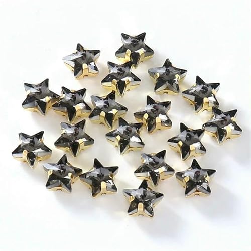 Glasperlen zum Nähen, Sternform, Diamant, zum Aufnähen von Strasssteinen mit Goldbasis, flache Rückseite, Kristalldekorationen für Kleidung, DIY-Grau, 10 mm, 20 Stück von QOVBD