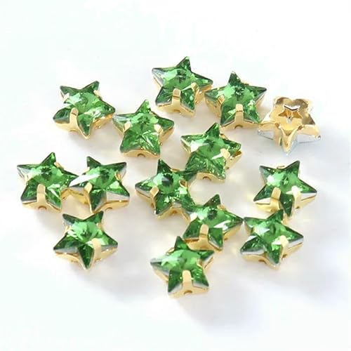 Glasperlen zum Nähen, Sternform, Diamant, zum Aufnähen von Strasssteinen mit Goldbasis, flache Rückseite, Kristalldekorationen für Kleidung, DIY-Smaragdgrün, 10 mm, 20 Stück von QOVBD