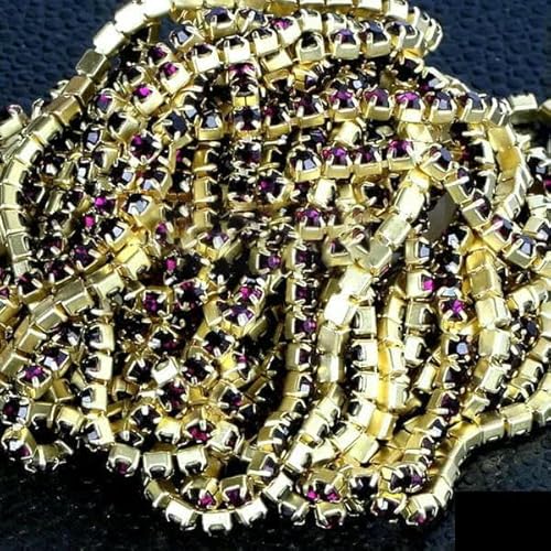 Goldbasis-Klaue, hochdichte, klare Farben, Strass-Cup-Kette, SS6 2 mm, SS8 2,5 mm, SS10 2,8 mm, SS12 3,0 mm, 4,0 mm, zum Aufnähen und Aufkleben, Besatz-A11 Amethyst-SS10 2,8 mm, 10 Yards Goldbasis-Klaue, hochdichte, klare Farben, Strass-Cup-Kette, SS6 2 mm, SS8 2,5 mm, SS10 2,8 mm, SS12 3,0 mm, 4,0 mm, zum Aufnähen und Aufkleben, Besatz-A11 Amethyst-SS10 2,8 mm, 10 Yards von QOVBD