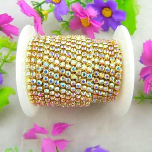 Goldbasis-Klaue, hochdichte, klare Farben, Strass-Cup-Kette, SS6 2 mm, SS8 2,5 mm, SS10 2,8 mm, SS12 3,0 mm, 4,0 mm, zum Aufnähen und Aufkleben, Besatz-A22 Crystal AB-SS10 2,8 mm, 2 Yards Goldbasis-Klaue, hochdichte, klare Farben, Strass-Cup-Kette, SS6 2 mm, SS8 2,5 mm, SS10 2,8 mm, SS12 3,0 mm, 4,0 mm, zum Aufnähen und Aufkleben, Besatz-A22 Crystal AB-SS10 2,8 mm, 2 Yards von QOVBD