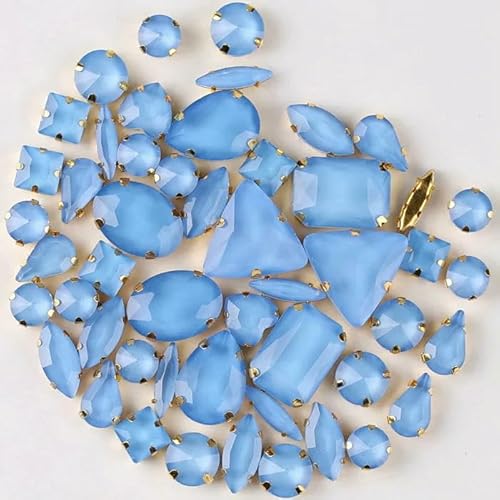 Goldfarbene Krallenfassungen, 50 Stück/Beutel, Formen, Mix, Gelee, Bonbonfarben, Mix, Glaskristall, zum Aufnähen von Strasssteinen für Hochzeitskleider, Schuhe, Taschen, DIY, Helles Saphir, von QOVBD