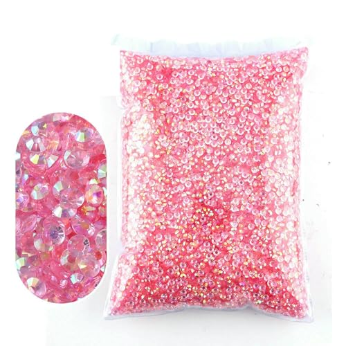 Größen 2 mm – 6 mm Jelly Pink AB, rund, kein Hotfix, Glitzer, Bling, silberfarben, flache Rückseite, Strasssteine zum Aufkleben, Perlen für Nailart, Nagel-Edelsteine, DIY, transparentes von QOVBD