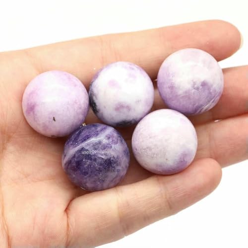 Großhandel 20 mm Naturstein Runde Kugel Amethyst Energie Kristall Perle DIY Edelsteine Kugel Halskette Mineral Probe Heimdekoration-Flieder Lepidolith-5 Stück von QOVBD