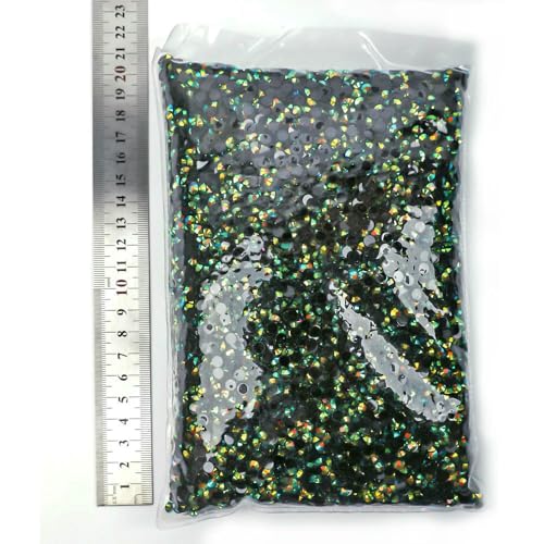 Großhandel in großen Mengen, Silber- und Gelee-Unterseite, Glitzerstein, nicht Hotfix-Strasssteine, flache Rückseite, Strass für DIY-Hochzeitsdekorationen, Tiefschwarz AB, 5 mm SS20, 10.000 Stück von QOVBD