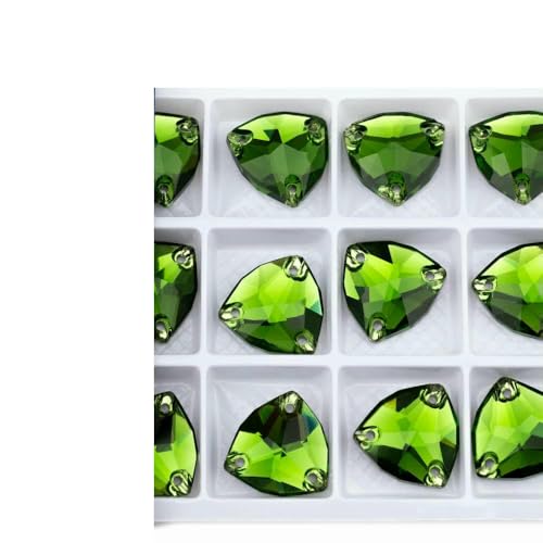 K9 Glas-Strasssteine zum Aufnähen, Kristall, flache Rückseite, zum Nähen, für DIY-Taschen, Kleidungsstücke, Farngrün, 12 x 12 mm, 28 Stück von QOVBD
