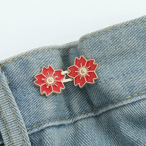 Kirschblüten-Knopfversteller für Hosen und Röcke, Taillenspanner, verstellbare Taillenschnalle für Jeans, kein Nähen erforderlich, Rot Kirschblüten-Knopfversteller für Hosen und Röcke, Taillenspanner, verstellbare Taillenschnalle für Jeans, kein Nähen erforderlich, Rot von QOVBD