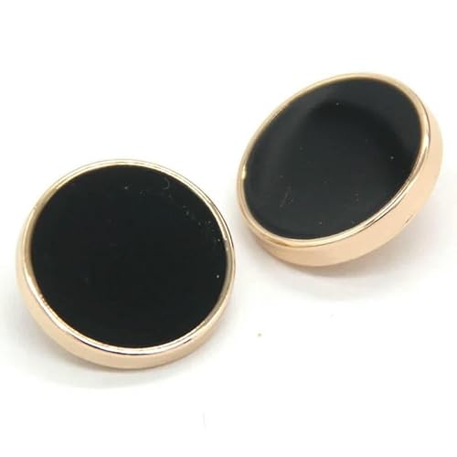 Klassische runde, flache Metallknöpfe mit Schaft für Kleidung, Mode, Mantel, Anzug, Blazer, Stricktaschen, handgefertigte Dekorationen, DIY-Bastelarbeiten, Gold/Schwarz, 20 mm, 6 Stück von QOVBD
