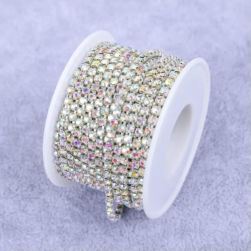 Kristall 10 Yard Strassbesatz Steinbecherkette Gold Diamant Strass Dekorative Applikation Besätze für Kleider AB mit Silber-SS12-10Yard von QOVBD