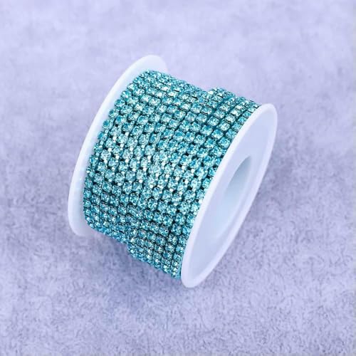 Kristall 10 Yard Strassbesatz Steinbecherkette Gold Diamant Strass Dekorative Applikation Besätze für Kleider Aquamarin-SS8-1yard von QOVBD