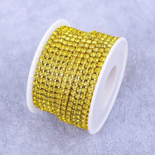 Kristall 10 Yard Strassbesatz Steinbecherkette Gold Diamant Strass Dekorative Applikation Besätze für Kleider Citrin-SS8-10Yard von QOVBD