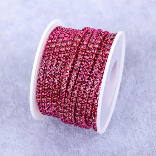 Kristall 10 Yard Strassbesatz Steinbecherkette Gold Diamant Strass Dekorative Applikation Besätze für Kleider Fuchsia-SS6-5Yard von QOVBD