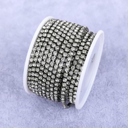 Kristall 10 Yard Strassbesatz Steinbecherkette Gold Diamant Strass Dekorative Applikation Besätze für Kleider Gun-Black Crystal-SS8-5Yard von QOVBD