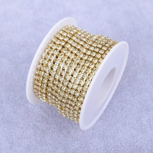 Kristall 10 Yard Strassbesatz Steinbecherkette Gold Diamant Strass Dekorative Applikation Besätze für Kleider Jonquil-SS12-10Yard von QOVBD