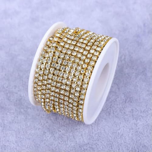 Kristall 10 Yard Strassbesatz Steinbecherkette Gold Diamant Strass Dekorative Applikation Besätze für Kleider Kristall mit Gold-SS12-1 Yard von QOVBD