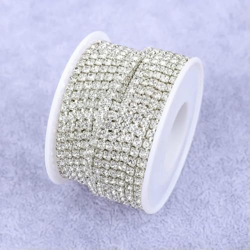 Kristall 10 Yard Strassbesatz Steinbecherkette Gold Diamant Strass Dekorative Applikation Besätze für Kleider Kristall mit Silber-SS12-1 Yard von QOVBD