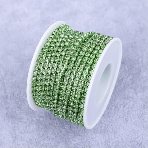 Kristall 10 Yard Strassbesatz Steinbecherkette Gold Diamant Strass Dekorative Applikation Besätze für Kleider Peridot-SS12-10Yard von QOVBD