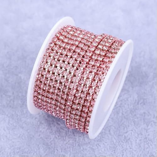Kristall 10 Yard Strassbesatz Steinbecherkette Gold Diamant Strass Dekorative Applikation Besätze für Kleider Pink-SS8-1yard von QOVBD