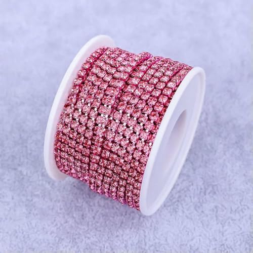Kristall 10 Yard Strassbesatz Steinbecherkette Gold Diamant Strass Dekorative Applikation Besätze für Kleider Rose-SS6-10Yard von QOVBD