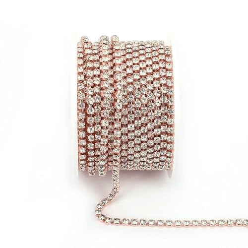 Kristall SS6-SS18 (2 mm – 4,5 mm) Silber-/Goldbasis, klare, dichte Strasskette, Bekleidung, Nähen, Glas-Strass-Cup-Kette – KC Goldkristall – SS16 (4,0 mm) – 9,1 m Rolle von QOVBD