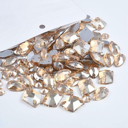 Mix-Formen, Glitzer, goldene Schattenkristalle, nicht Hot-Fix-Strasssteine, Nähzubehör, Strass-Edelsteine für Nagelkunst, Nagel-Charms, Mix-Form, 50 Stück von QOVBD