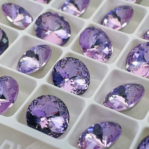 Neue 8 mm, 10 Stück, runde K9-Glassteine mit Vogelnestschliff, Pointback-Edelstein-Kristall-Strass-Perlen für DIY-Nagelkunst-Zubehör, Violett, 8 mm, 10 Stück von QOVBD