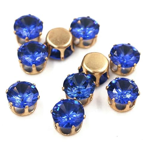 Neue runde Zirkon-Kunstedelstein-Glas-Strasssteine mit goldener Kralle, DIY-Schmuckzubehör, Blau, 8 mm, 20 Stück von QOVBD
