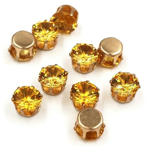 Neue runde Zirkon-Kunstedelstein-Glas-Strasssteine mit goldener Kralle, DIY-Schmuckzubehör, Goldgelb, 8 mm, 20 Stück Neue runde Zirkon-Kunstedelstein-Glas-Strasssteine mit goldener Kralle, DIY-Schmuckzubehör, Goldgelb, 8 mm, 20 Stück von QOVBD