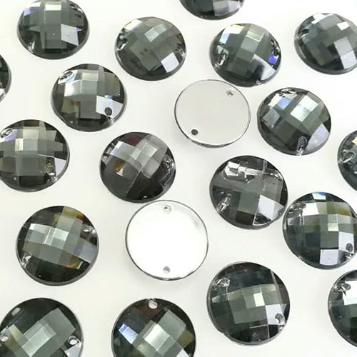 Runde Acryl-Strasssteine zum Aufnähen mit zwei Löchern, DIY-/Kleidungszubehör, 6 mm, 8 mm, 10 mm, 12 mm, 15 mm, Grau, 12 mm, 100 Stück von QOVBD