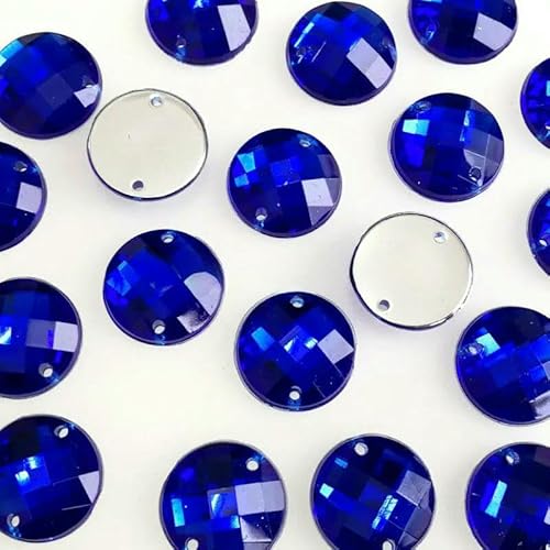 Runde Acryl-Strasssteine zum Aufnähen mit zwei Löchern, DIY-/Kleidungszubehör, 6 mm, 8 mm, 10 mm, 12 mm, 15 mm, Königsblau, 6 mm, 100 Stück von QOVBD