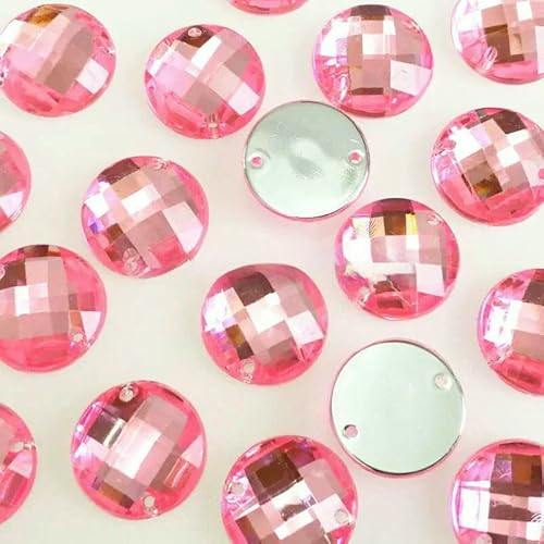 Runde Acryl-Strasssteine zum Aufnähen mit zwei Löchern, DIY-/Kleidungszubehör, 6 mm, 8 mm, 10 mm, 12 mm, 15 mm, Pink, 15 mm, 100 Stück von QOVBD