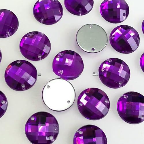 Runde Acryl-Strasssteine zum Aufnähen mit zwei Löchern, DIY-/Kleidungszubehör, 6 mm, 8 mm, 10 mm, 12 mm, 15 mm, Rot-Violett, 8 mm, 100 Stück von QOVBD