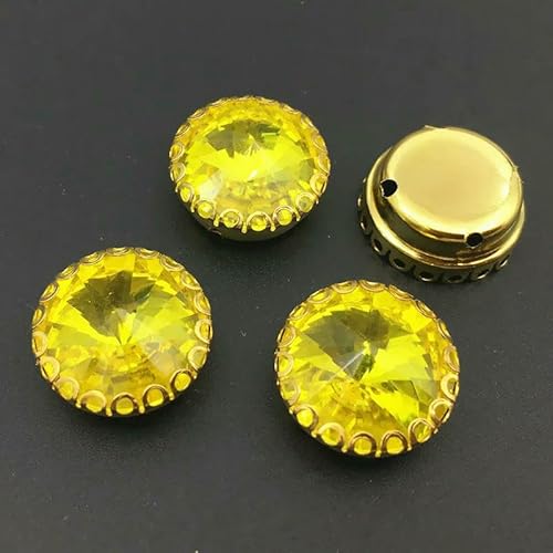 Runde Rivoli-Strasssteine zum Aufnähen, Goldbasis, Spitzenkralle, Glaskristall-Strass, DIY-Kleidungszubehör, Citrin, 14,0 mm, 20 Stück von QOVBD