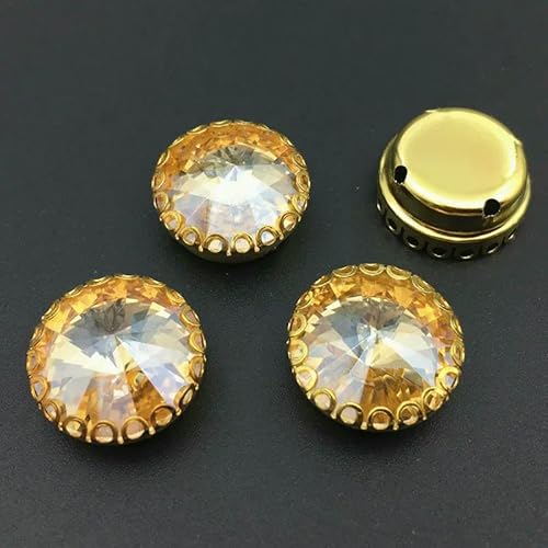 Runde Rivoli-Strasssteine zum Aufnähen, Goldbasis, Spitzenkralle, Glaskristall-Strass, DIY-Kleidungszubehör, Gold-Champagner, 10 mm, 20 Stück Runde Rivoli-Strasssteine zum Aufnähen, Goldbasis, Spitzenkralle, Glaskristall-Strass, DIY-Kleidungszubehör, Gold-Champagner, 10 mm, 20 Stück von QOVBD