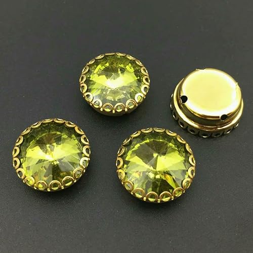 Runde Rivoli-Strasssteine zum Aufnähen, Goldbasis, Spitzenkralle, Glaskristall-Strass, DIY-Kleidungszubehör, Olivin, 16 mm, 10 Stück von QOVBD